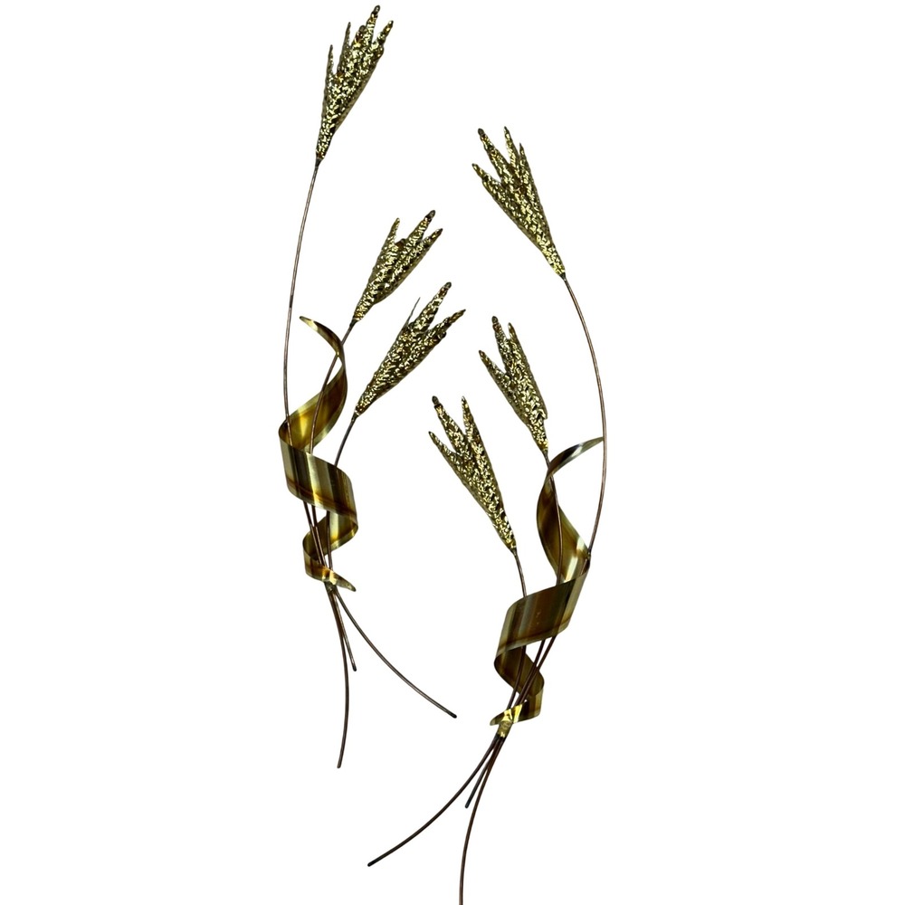VTG Homco Wheat Stalks Wall Decor Gold Metal Mid Century MCM 2pc Set